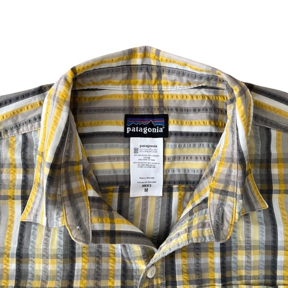 Patagonia Mens Short Sleeve Yellow White Brown Plaid Button-Up Shirt Size Medium - Picture 4 of 6